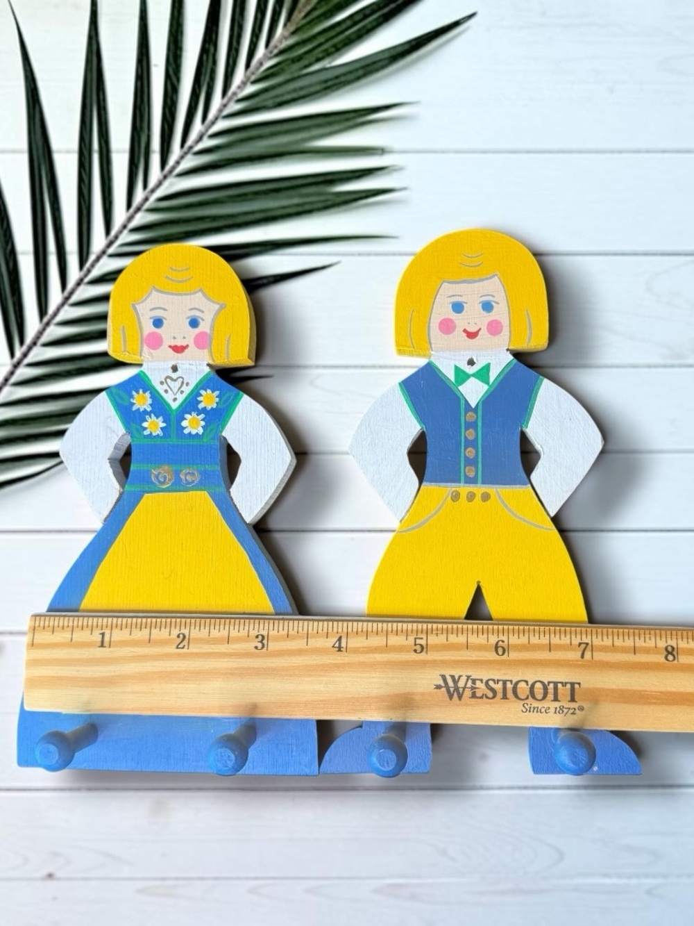 Vintage Swedish Wooden Folk Art Wall Hooks Boy & Girl Set Hemslöjden Sweden - Picture 7 of 8